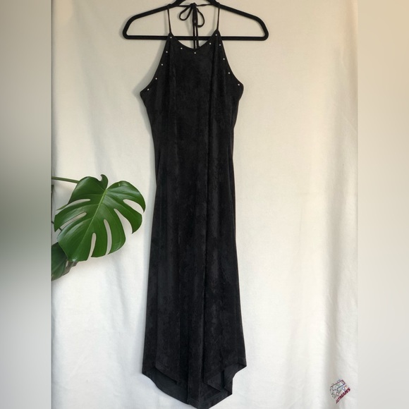 Aziz Dresses & Skirts - **SOLD* Aziz Black Halter Dress Decorative Studs. Low Back, V Bottom Hem. Size S
